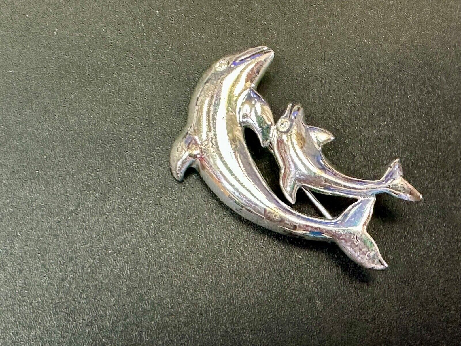 Two  Dolphins Curved Jumping in ocean scene AK Anne Klein Brooch Pin