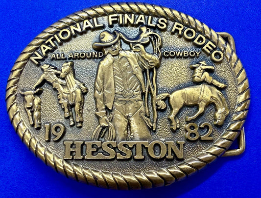 1982 Hesston NFR National Finals Rodeo All Around Cowboy Vintage Belt Buckle