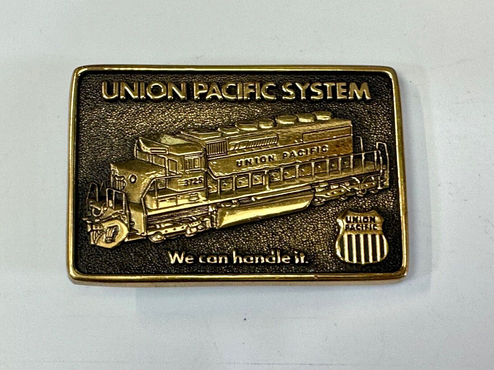 Union Pacific Railroad We can Handle it vintage Solid Brass Belt Buckle BTS