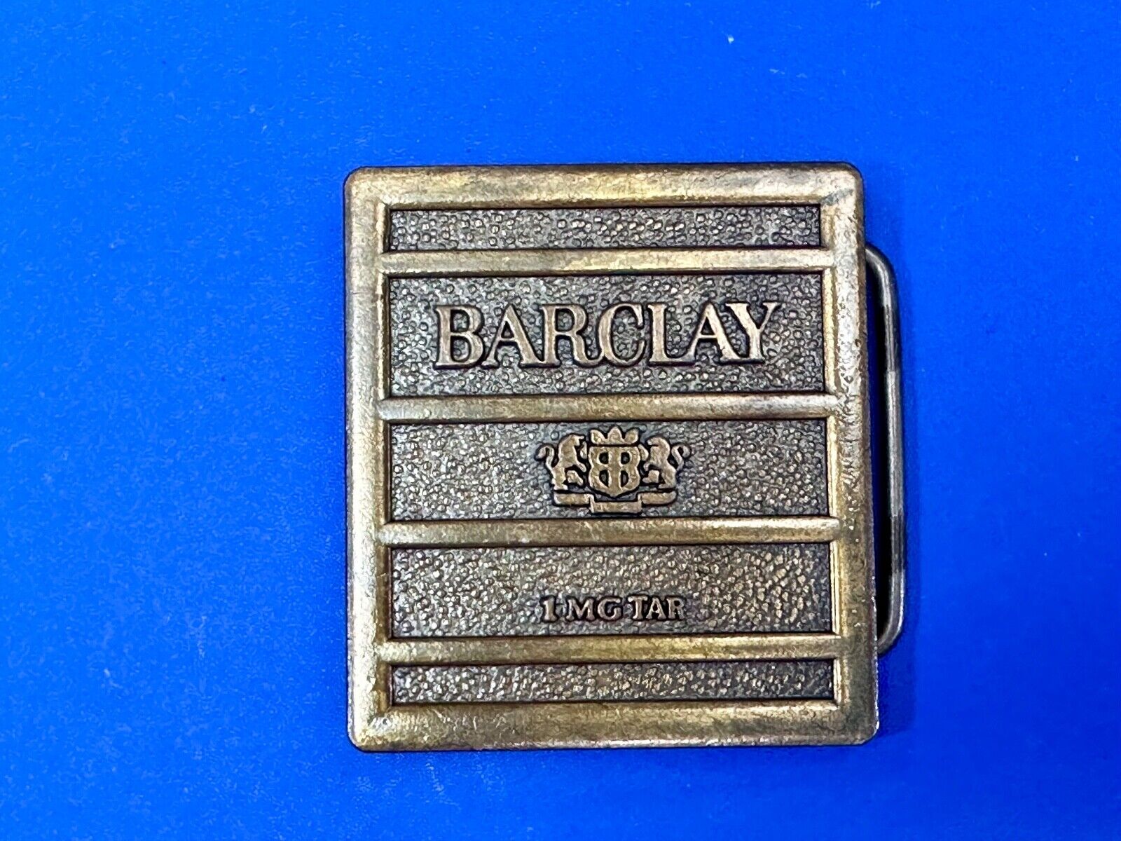 1970's Barclay Cigarettes Tobacciana RJ Reynolds Box Label 1mg Tar belt buckle