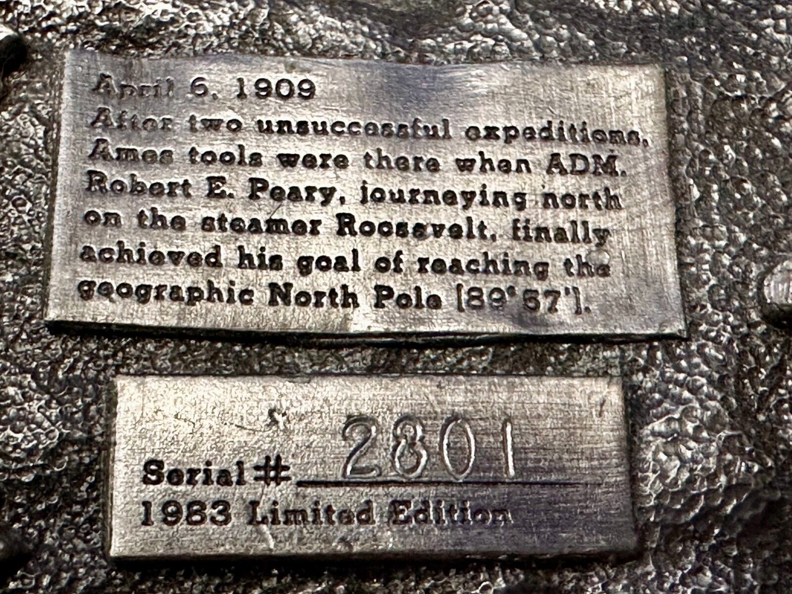 Ames Tools The Discovery of The North Pole by Robert E. Peary 1909 Belt Buckle