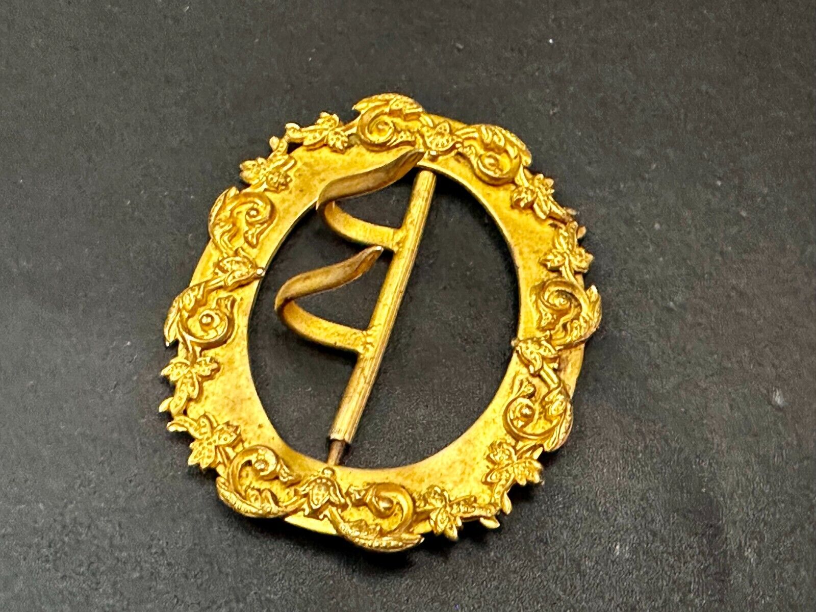 3" Wide Dual Prong Victorian Art Nouveau Gold Color Filigree Belt Buckle