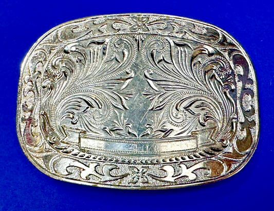 Vintage Award Ribbon Scroll  Western Flower Swirl Design Used Belt Buckle