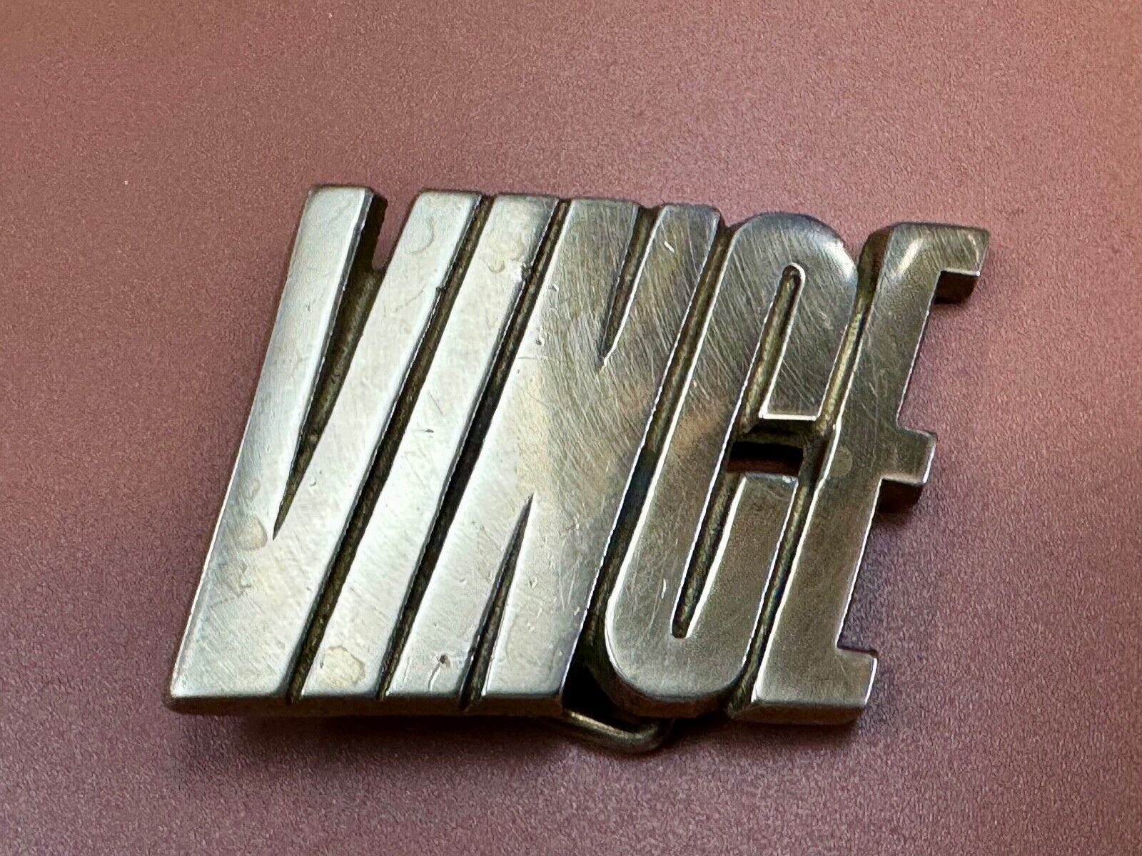 VINCE  custom name cutout block letter solid brass belt buckle by Baron Buckles