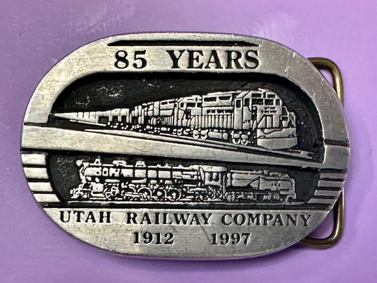 Utah Railway Co Vtg Train Railroad 85 Years - Gary Prazen Sculpture Belt Buckle