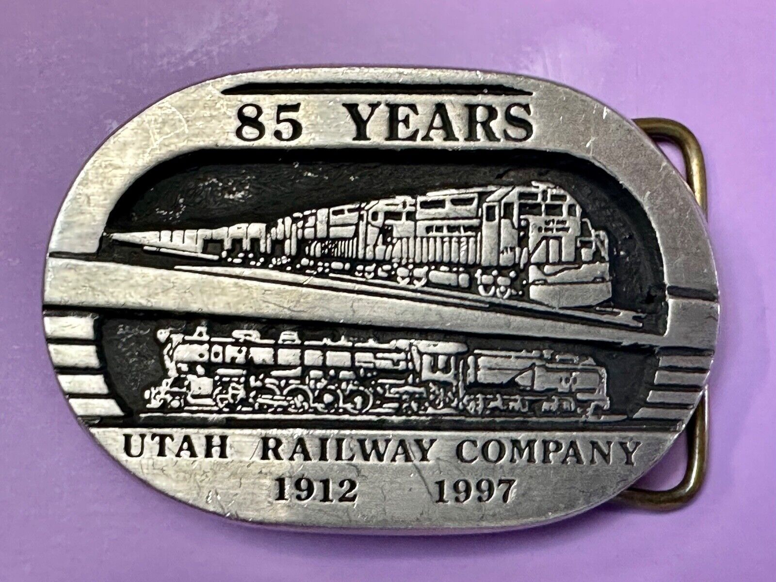 Utah Railway Co Vtg Train Railroad 85 Years - Gary Prazen Sculpture Belt Buckle