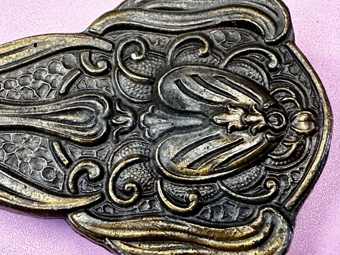 Antique Art Nouveau Ornate Floral Theme Vintage Bergamot Belt Buckle BBW  F-72