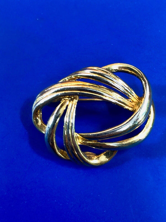 Vintage LANDAU Gold Ribbon Knot Knots Swirl Brooch Pin