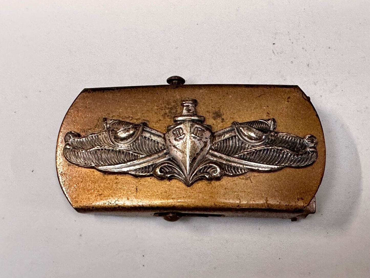 US Navy Air Warfare Specialist Military Silver Brass Tone Vintage Belt Buckle