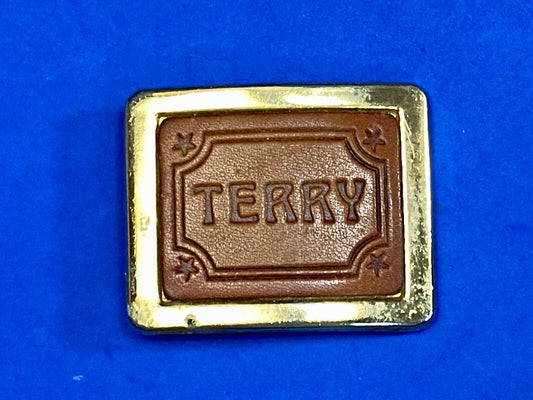 Vintage Leather Western Name Terry Belt Buckle 
