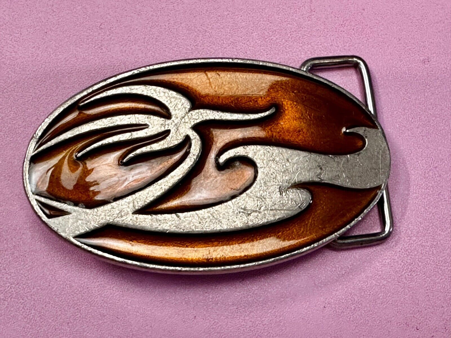 Abstract Pattern Orange Enameled Oval Vintage Fashion Belt Buckle