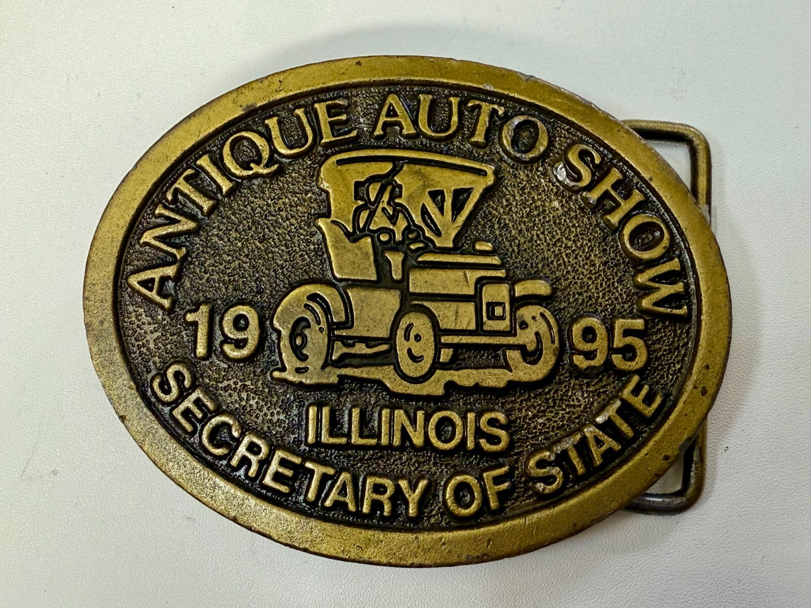 Antique Auto Show Secretary Illinois State 1995 Vintage Collectors Belt Buckle