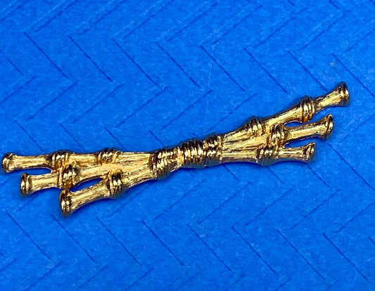 3 Tied Bamboo Stick Large 4" Wide Gold Tone Brooch Pin By Monet