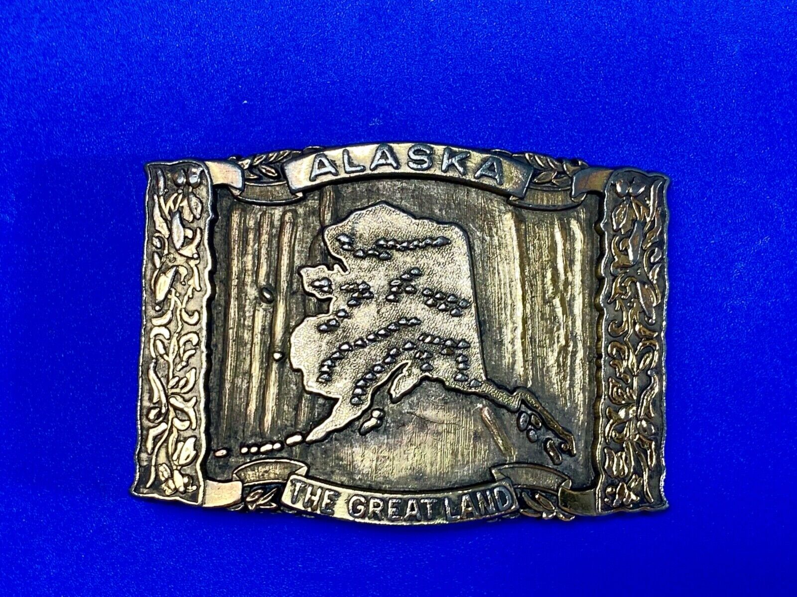 Alaska, The Great Land - Large brass tone vintage state belt buckle