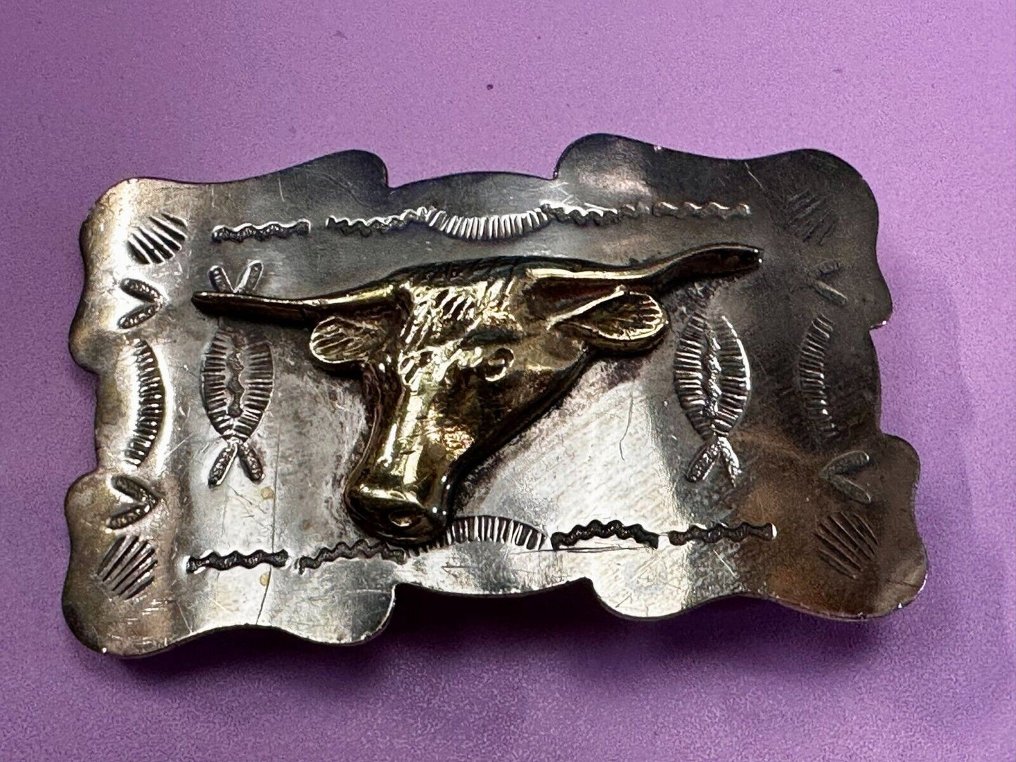 Unique Texas Longhorn Steer Bull Vintage Two Tone Rodeo Cowboy Belt Buckle