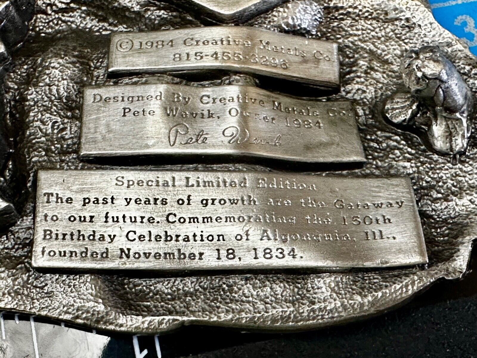 Algonquin Illinois 150th Birthday Celebration Vintage Belt Buckle or Freestand