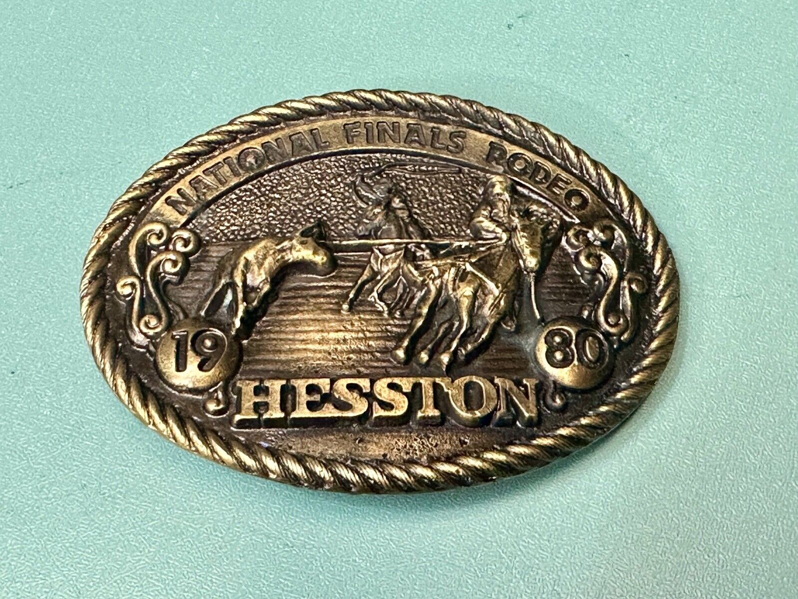 1980 National Finals Rodeo Hesston NFR Western Roping Cowboy belt buckle