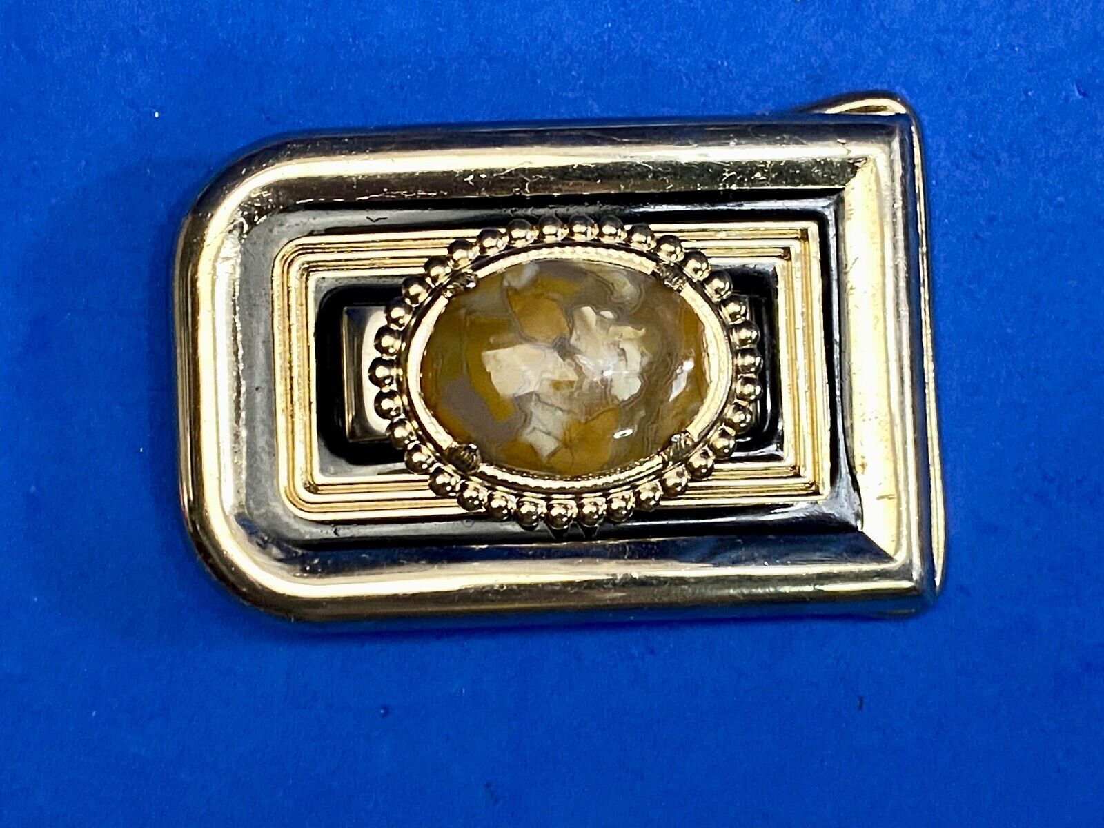 Vintage Cab Cabochon Stone Centerpiece On Small Gold Tone Belt Buckle 