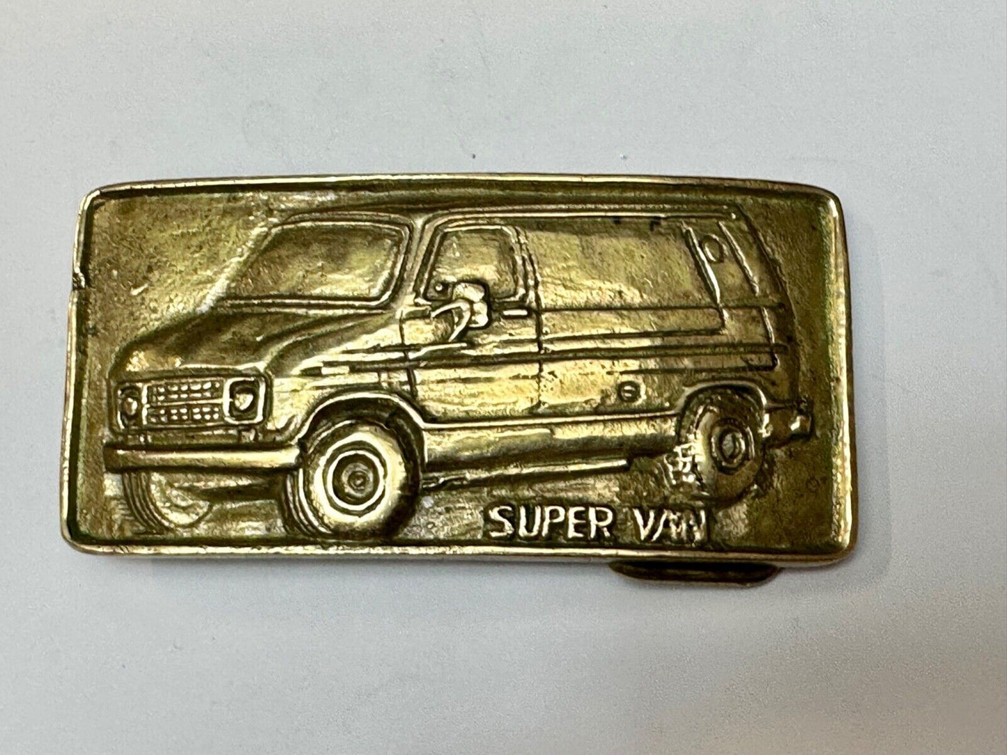 70s Super Van Solid Brass Belt Buckle Chevy Ford Hippy Style and Retro