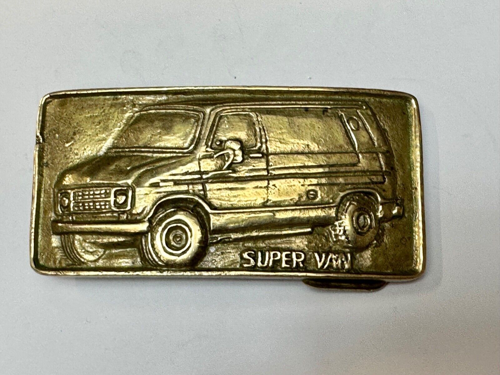 70s Super Van Solid Brass Belt Buckle Chevy Ford Hippy Style and Retro