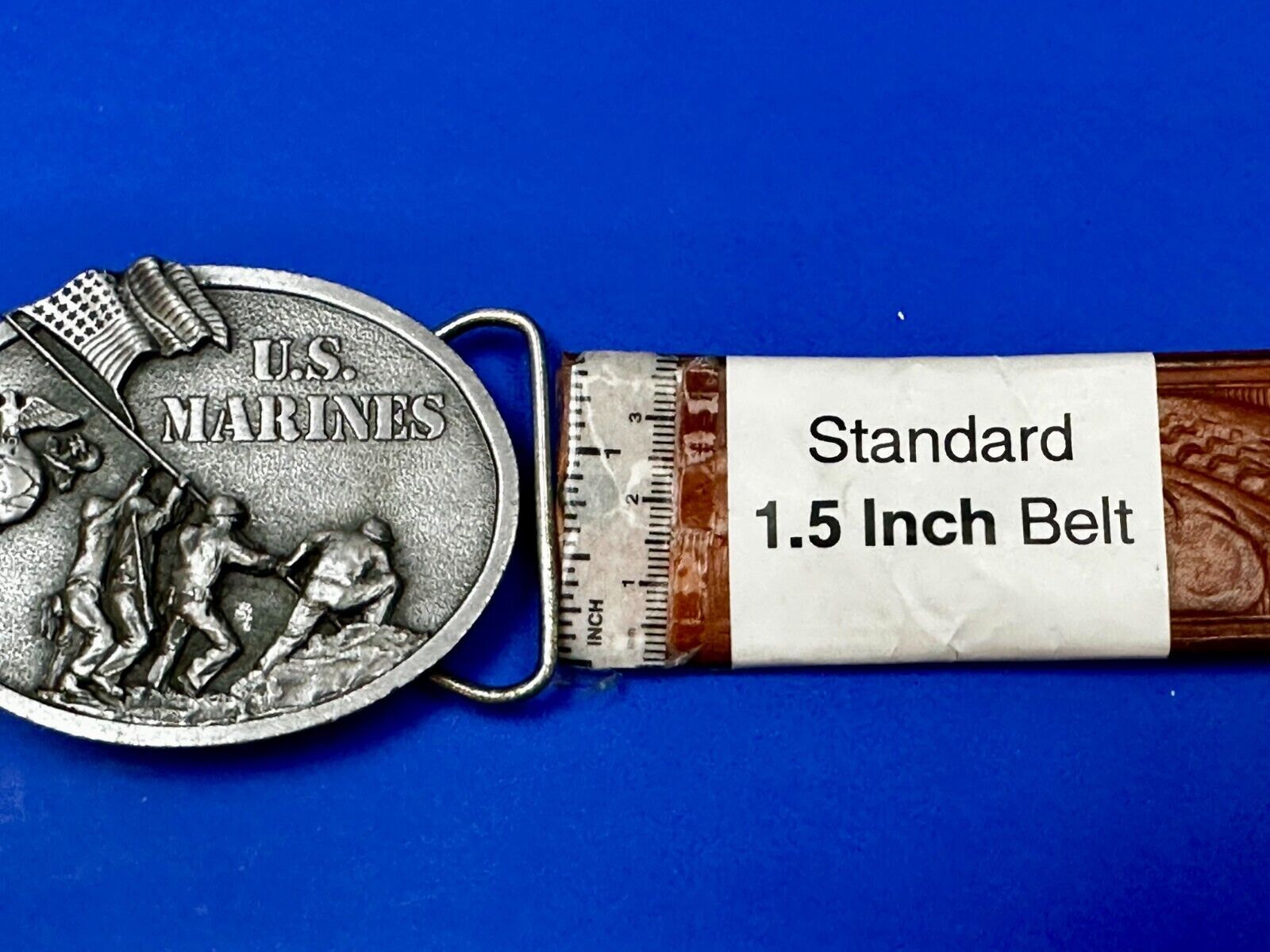 United States Marines Patriotic Raising Flag Vintage 1982 Bergamot Belt Buckle