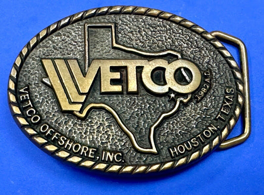 VETCO Houston Texas OffShore Inc animal health Vintage solid brass belt buckle
