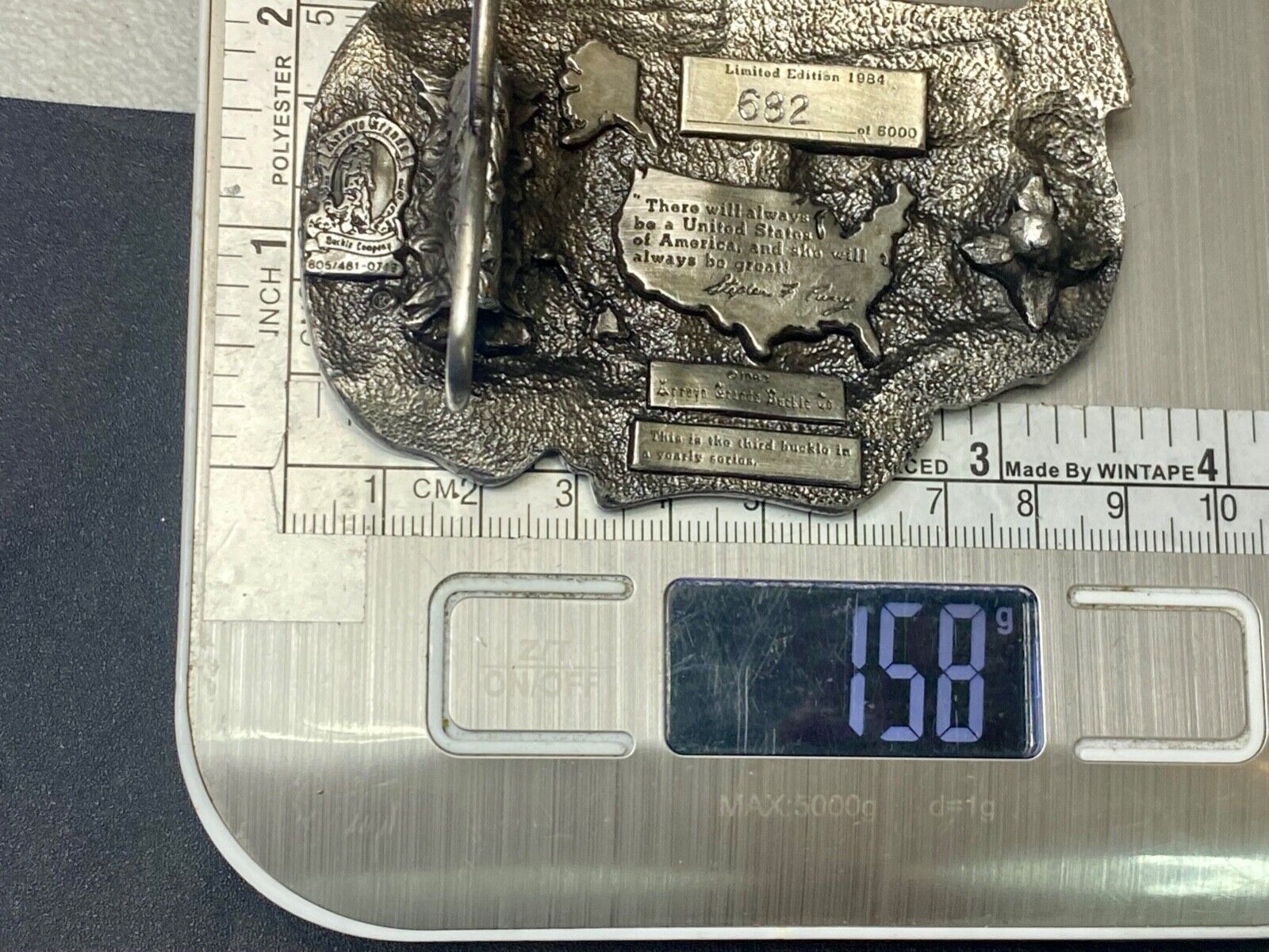 United States of America commemorative White house -  map shaped belt buckle