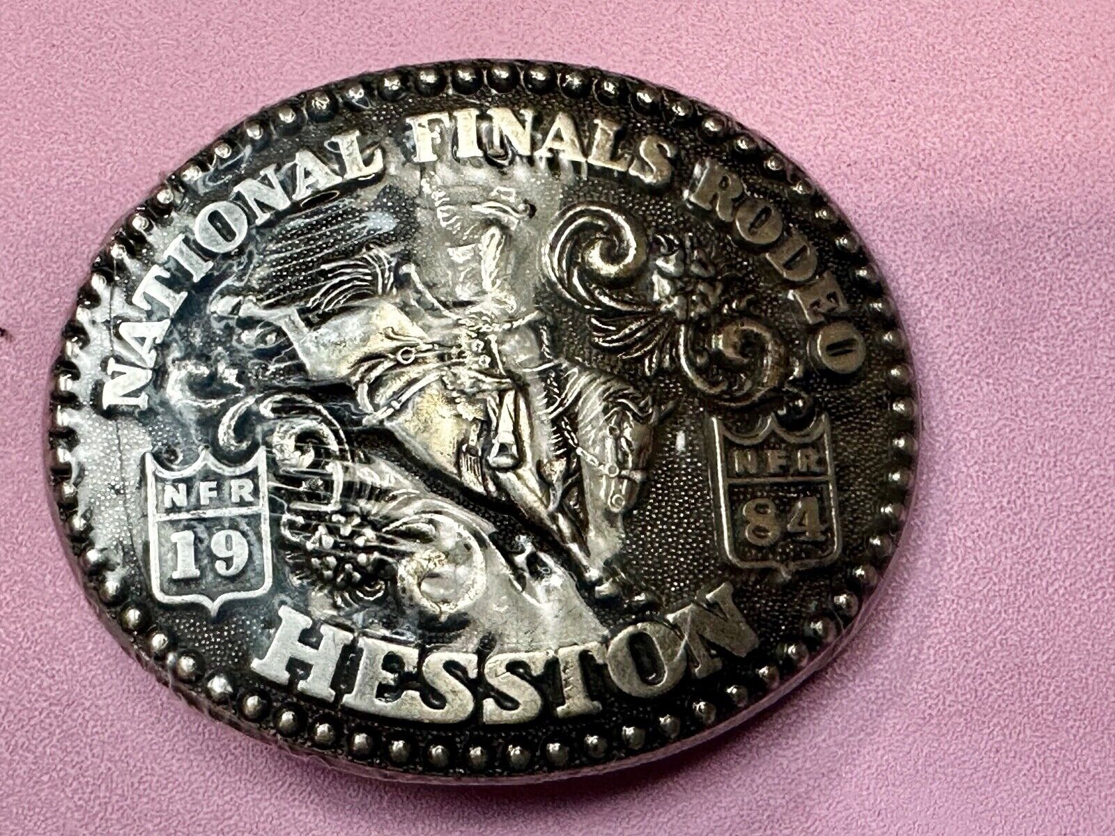 1984 NFR National Finals Rodeo  NOS Youth Size Hesston Belt Buckle
