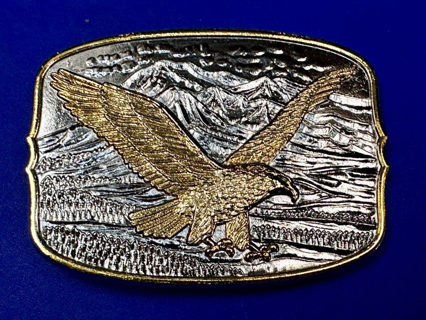 Majestic American Bald Eagle Flying high USA Mountains Two Tone Belt Buckle