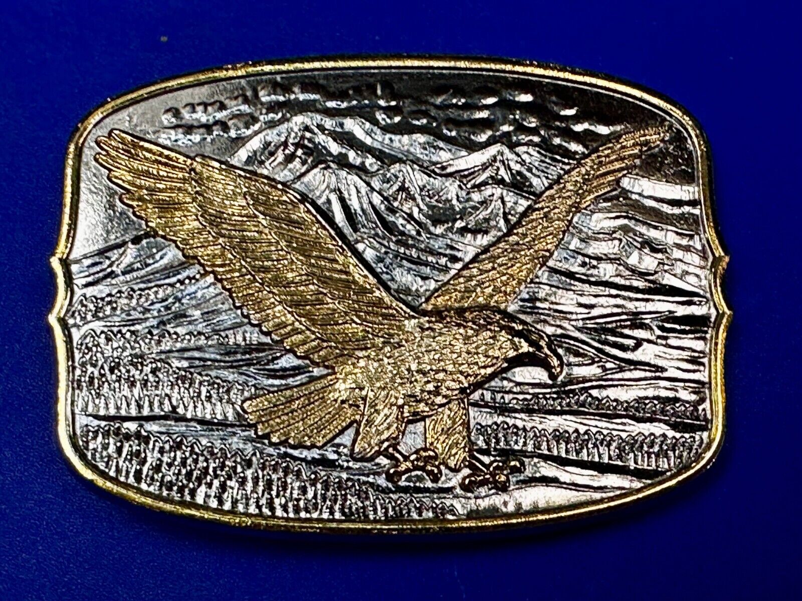 Majestic American Bald Eagle Flying high USA Mountains Two Tone Belt Buckle