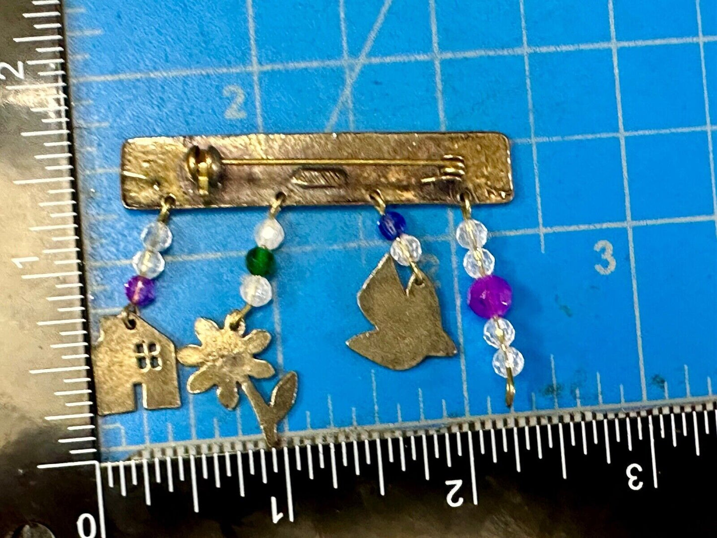 avon signed dangle brooch pin -  Dove stunflower house - missing a charm