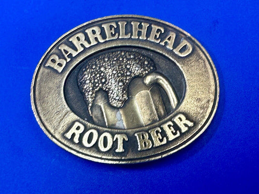 BARRELHEAD ROOT BEER MUG SODA ADVERTISING VINTAGE 1970's BELT BUCKLE by ADVOR