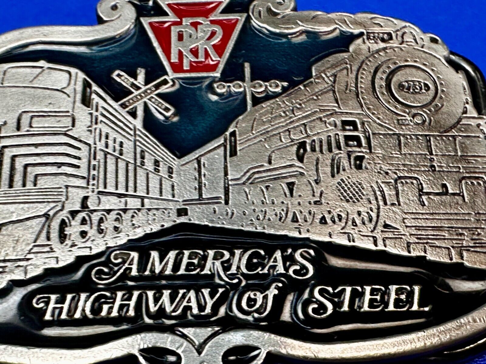 America’s Highway Of Steel RR Double Railroad Train Belt Buckle Made in USA 2396