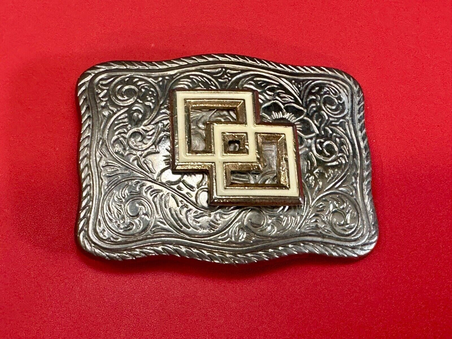 Two Squares pattern - centered in western flower swirl design belt buckle