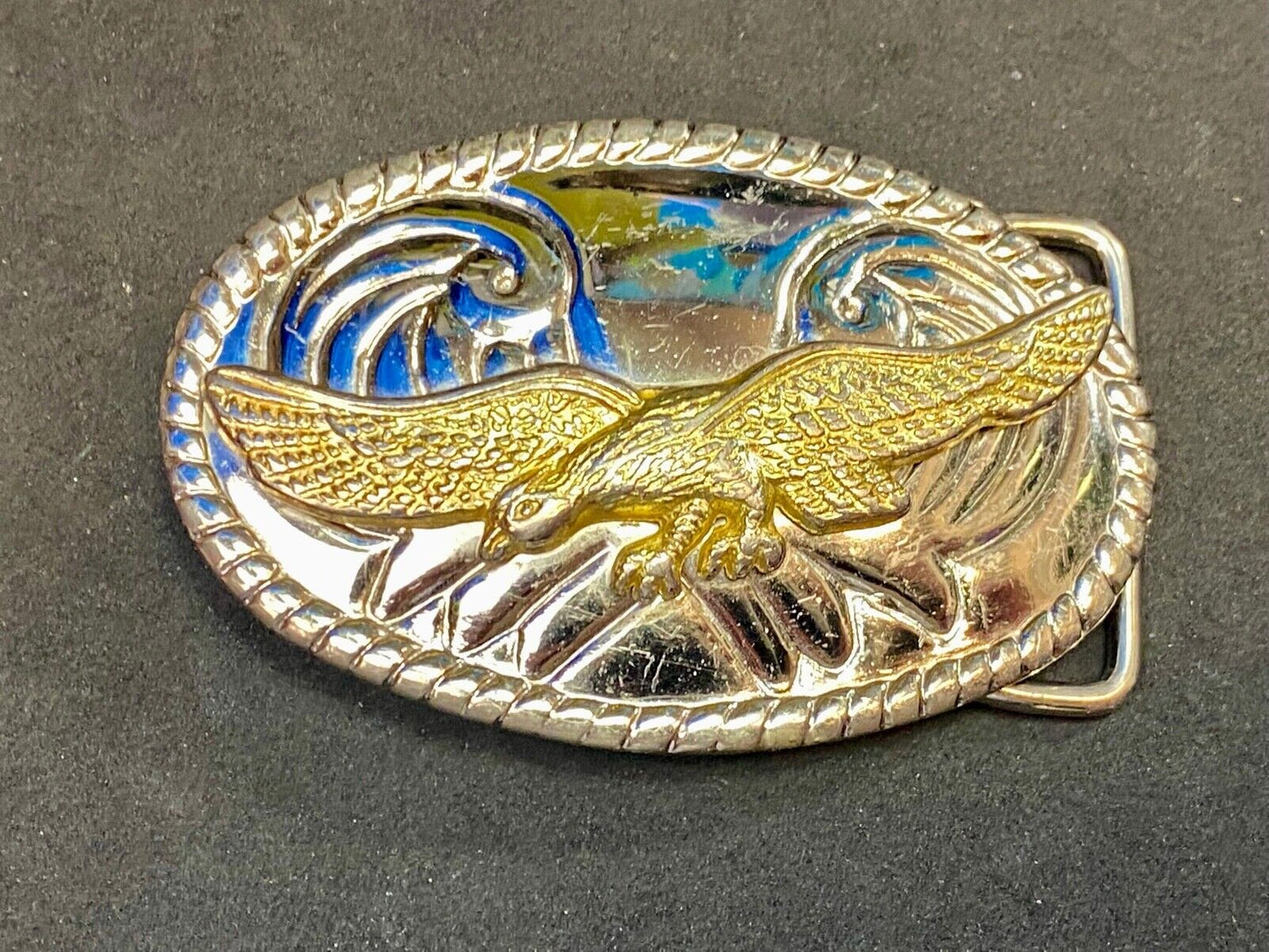 Vintage Mixed Metal Flying Hunting Diving Mountains Western Belt Buckle 