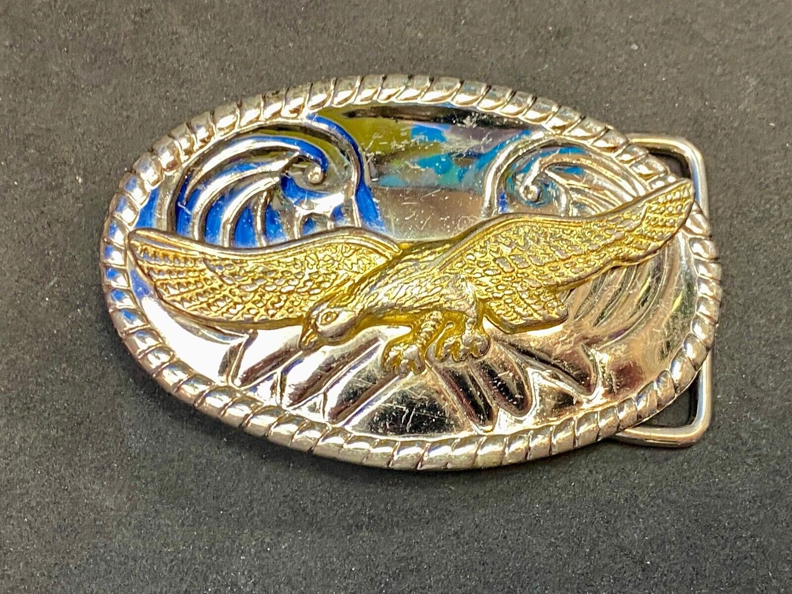 Vintage Mixed Metal Flying Hunting Diving Mountains Western Belt Buckle 