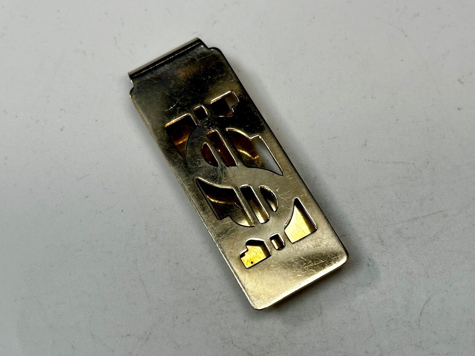 Art Deco Style Dollar Sign $ Symbol In Silver Tone Money Clip