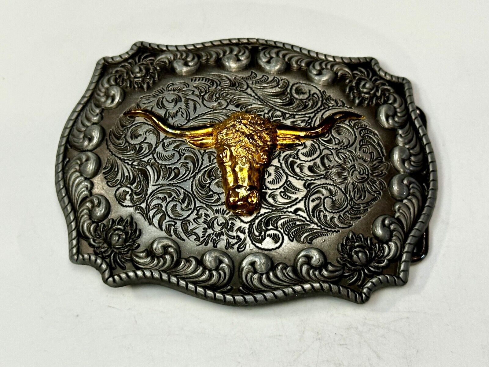 Texas Longhorn Rodeo Cowboys Steer Two Tone Belt Buckle by Jeans Friend