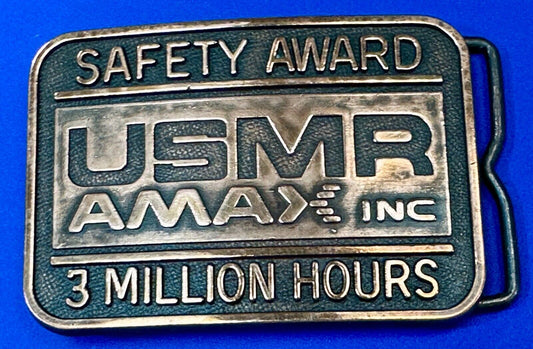 USMR AMAX inc 3 million safety award vintage belt buckle by RJ
