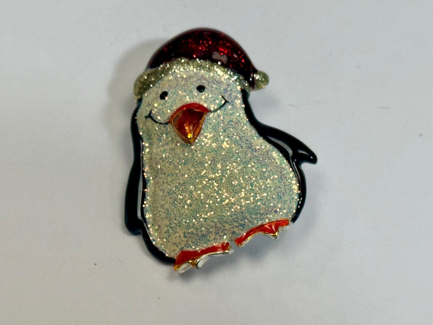 Vintage Jolly Penguin Brooch Pin Christmas Holiday Santa Hat Sparkly Danecraft