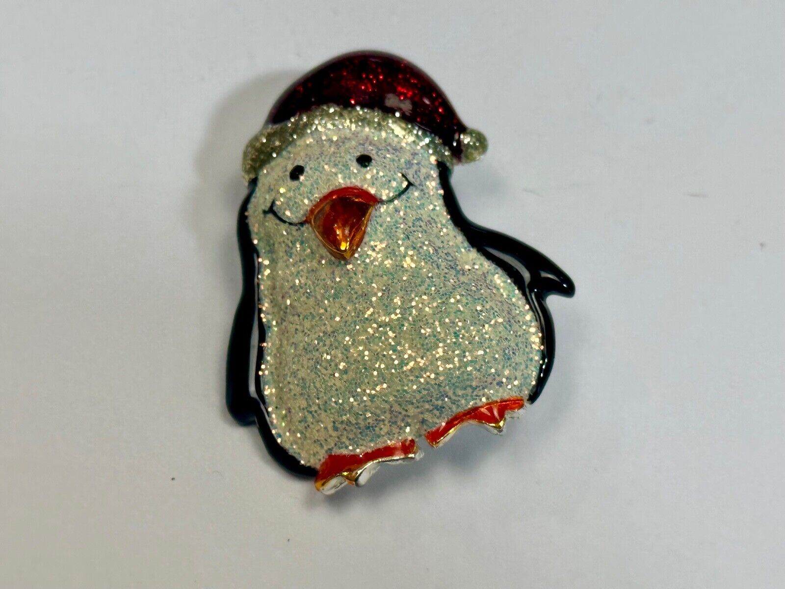 Vintage Jolly Penguin Brooch Pin Christmas Holiday Santa Hat Sparkly Danecraft