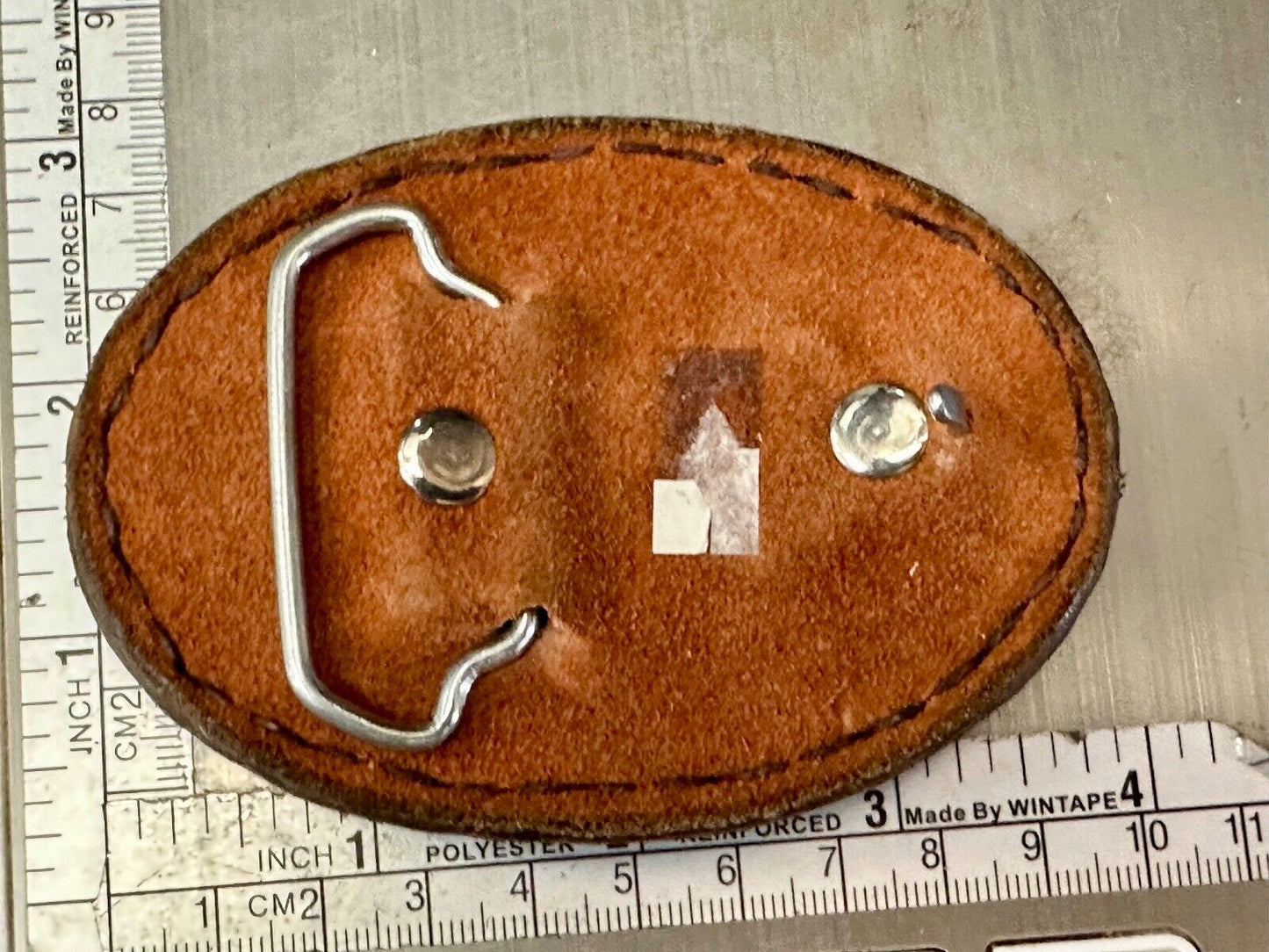 4" wide brown leather floral theme hand stitched artisan belt buckle