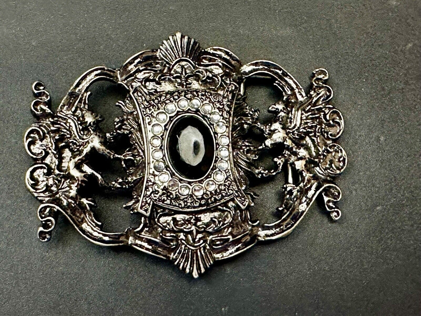 Victorian Style Black Rhinestone Centerpiece Vintage See Through Belt Buckle
