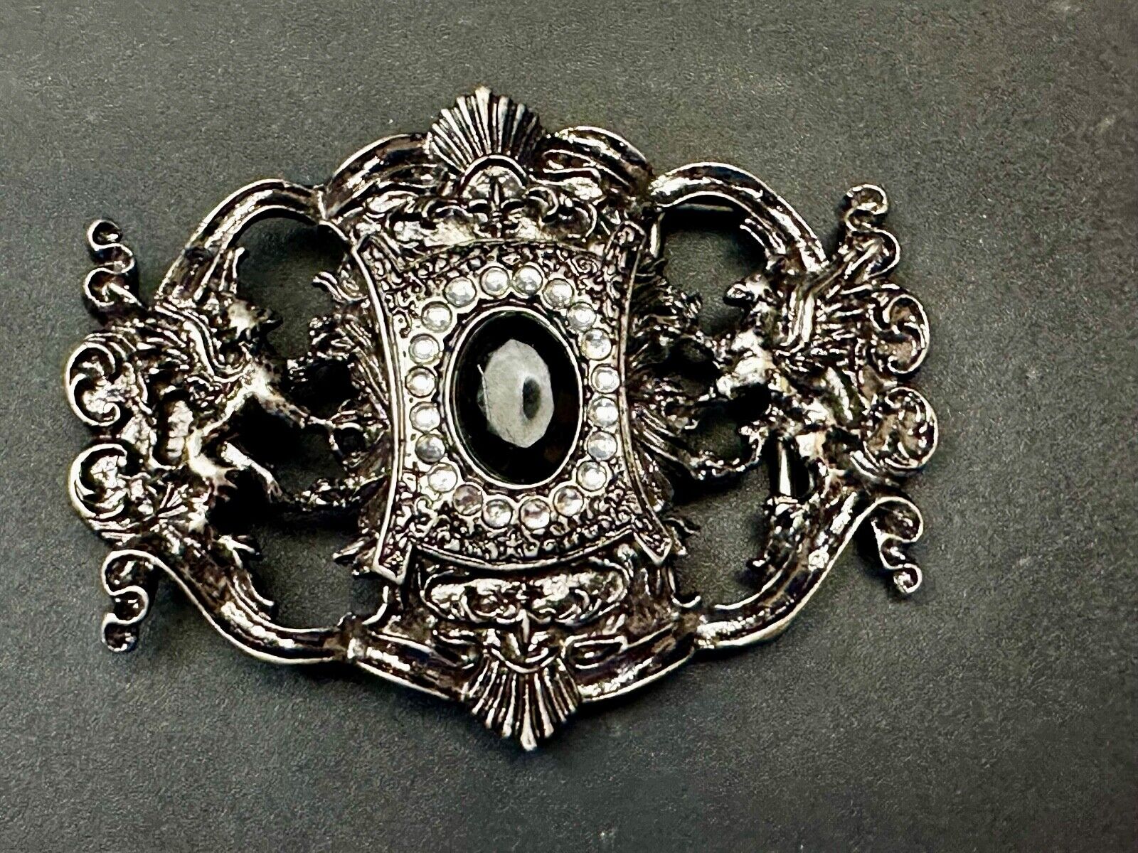 Victorian Style Black Rhinestone Centerpiece Vintage See Through Belt Buckle