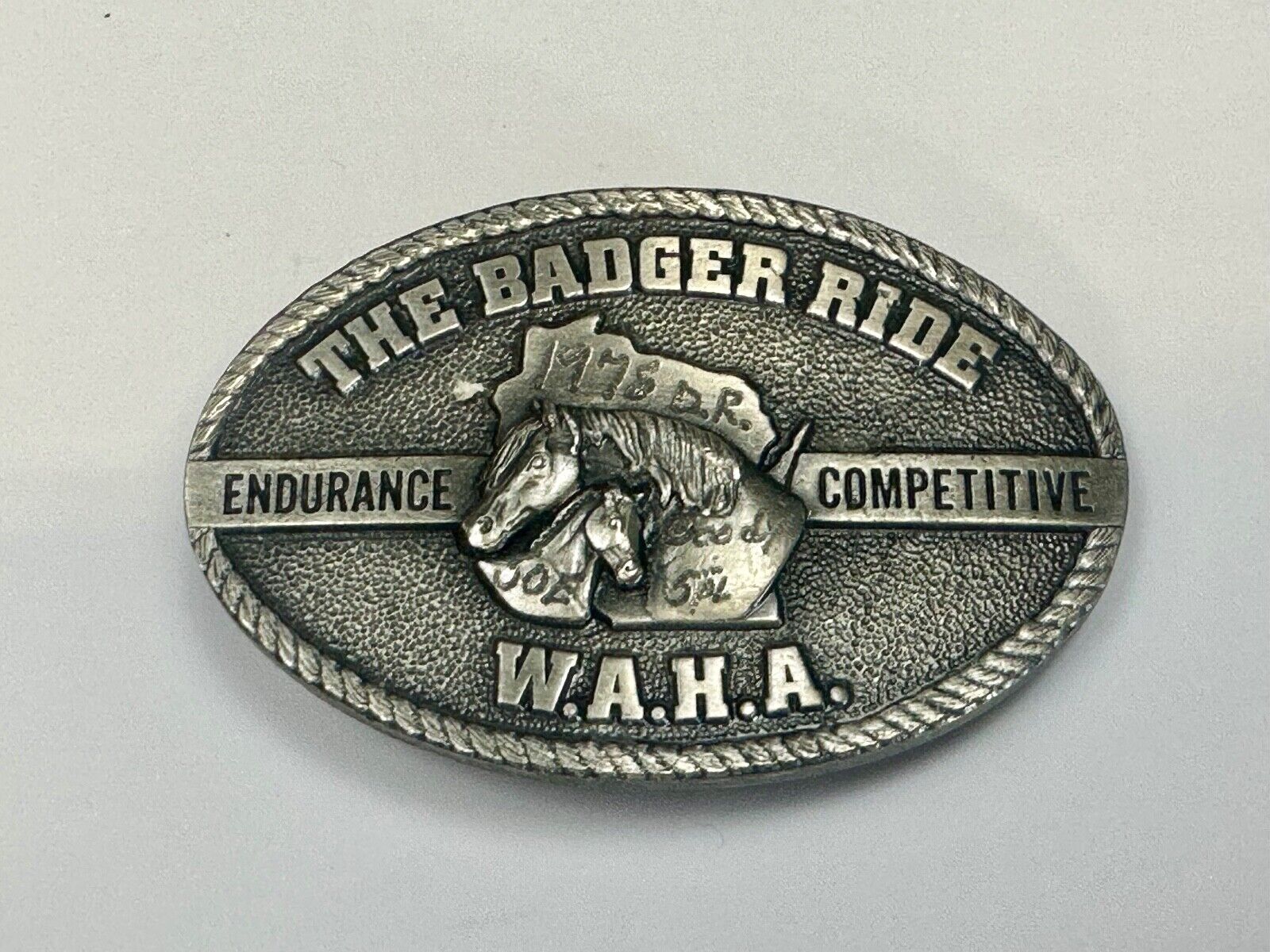 The Badger Ride  WAHA  Endurance Completive WI Arabian Horse Assn belt buckle