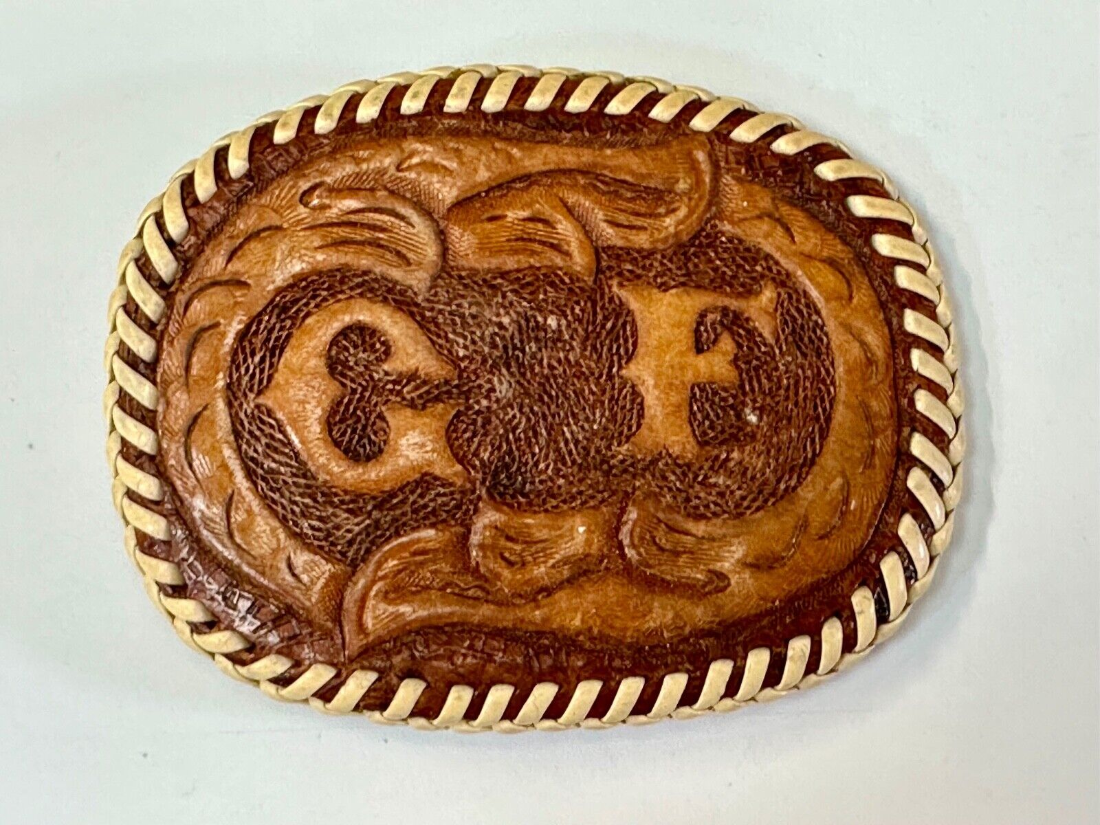Artisan GF Initials letters Girlfriend? custom stitched leather belt buckle