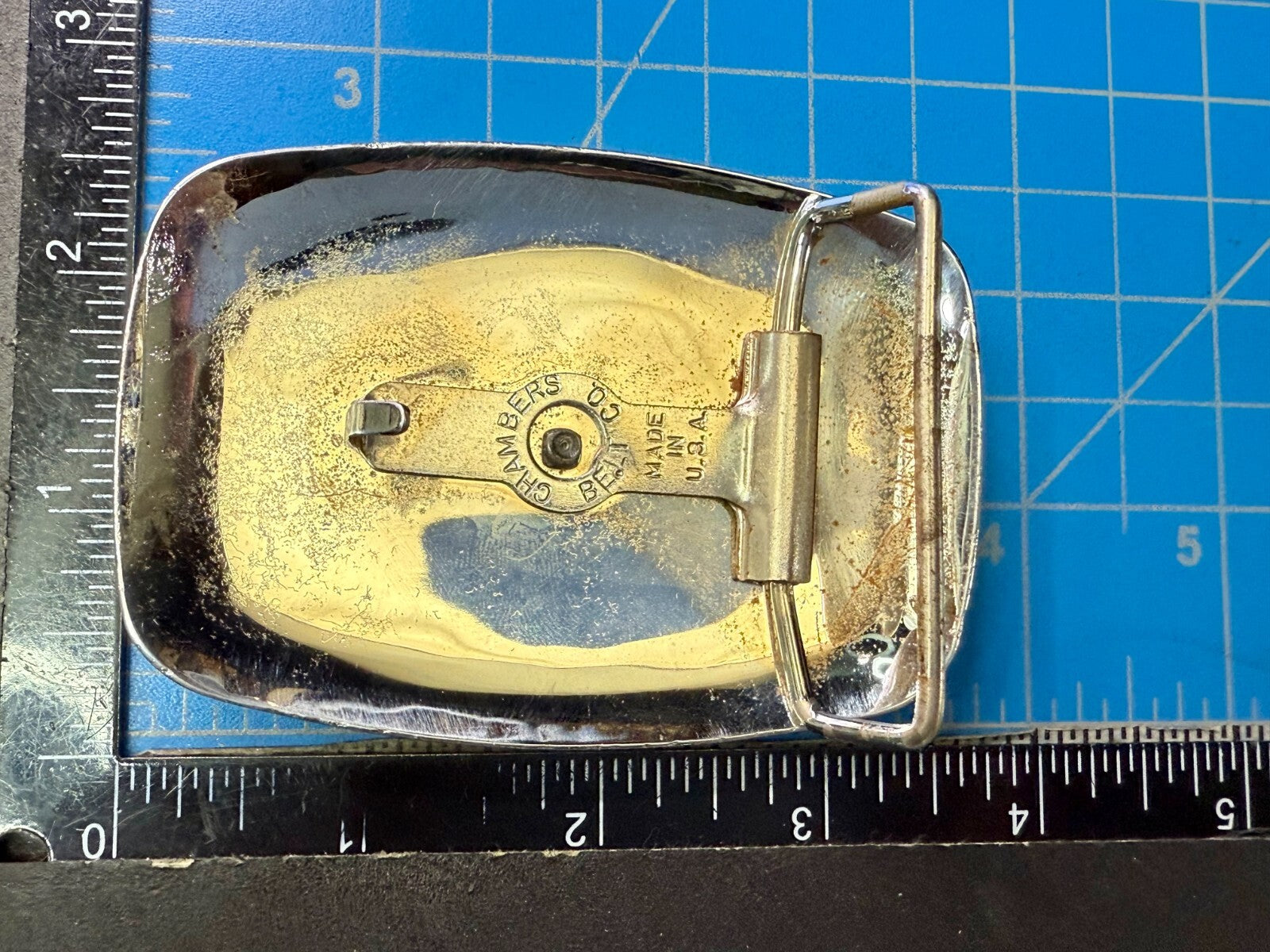 Vintage Chambers Texas Longhorn Two Tone  HIGHLY REFLECTIVE Beveled Belt Buckle