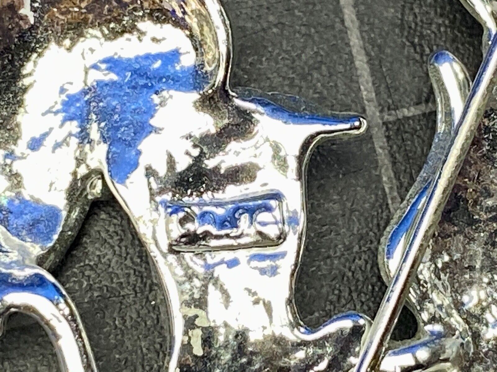 Vintage AJC Two Cats Riding Bicycle  with Umbrella Silver Tone Brooch Pin