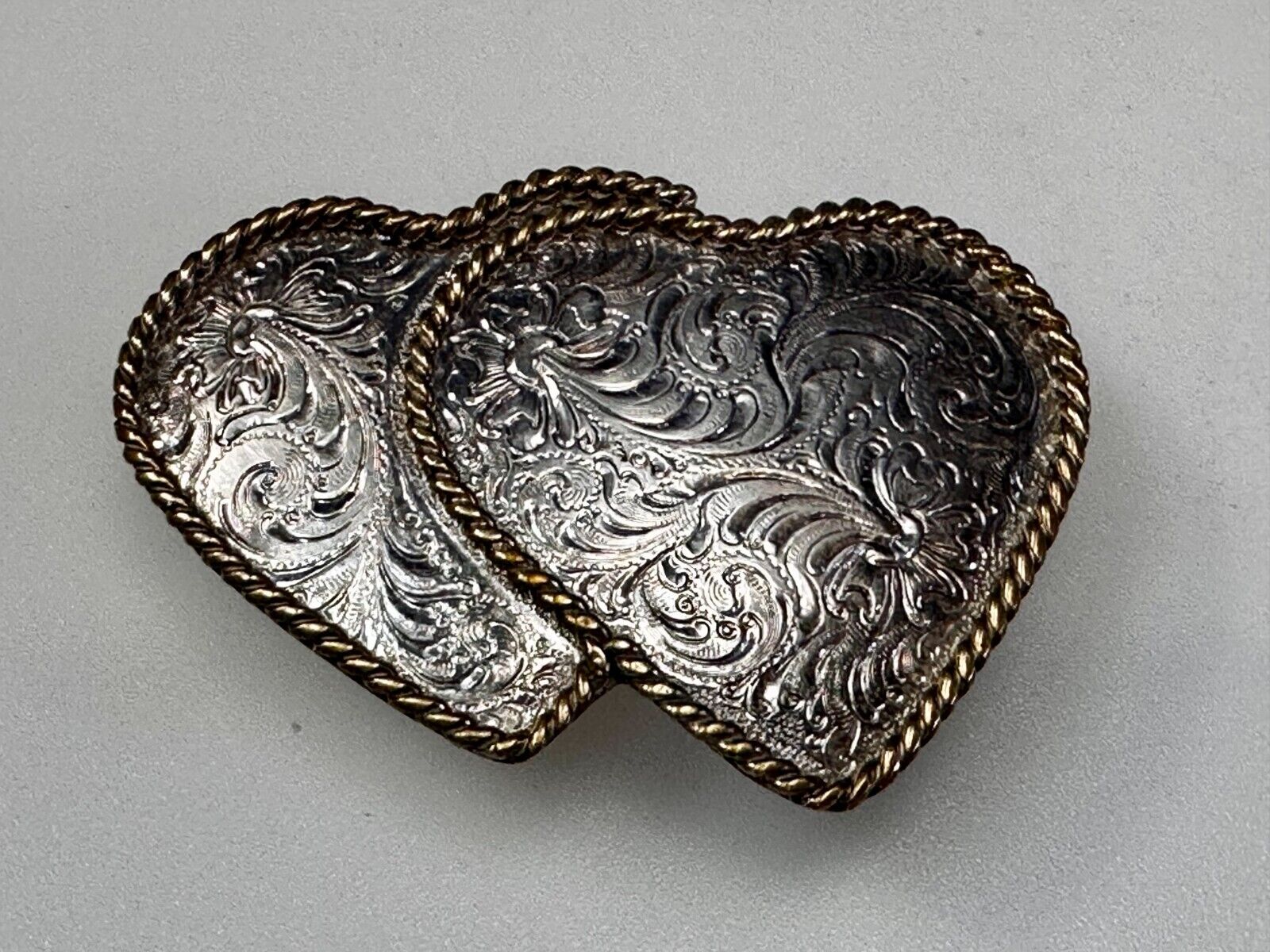 Two Deal Hearts - Vintage Award Design Medals Two Tone Western Belt Buckle