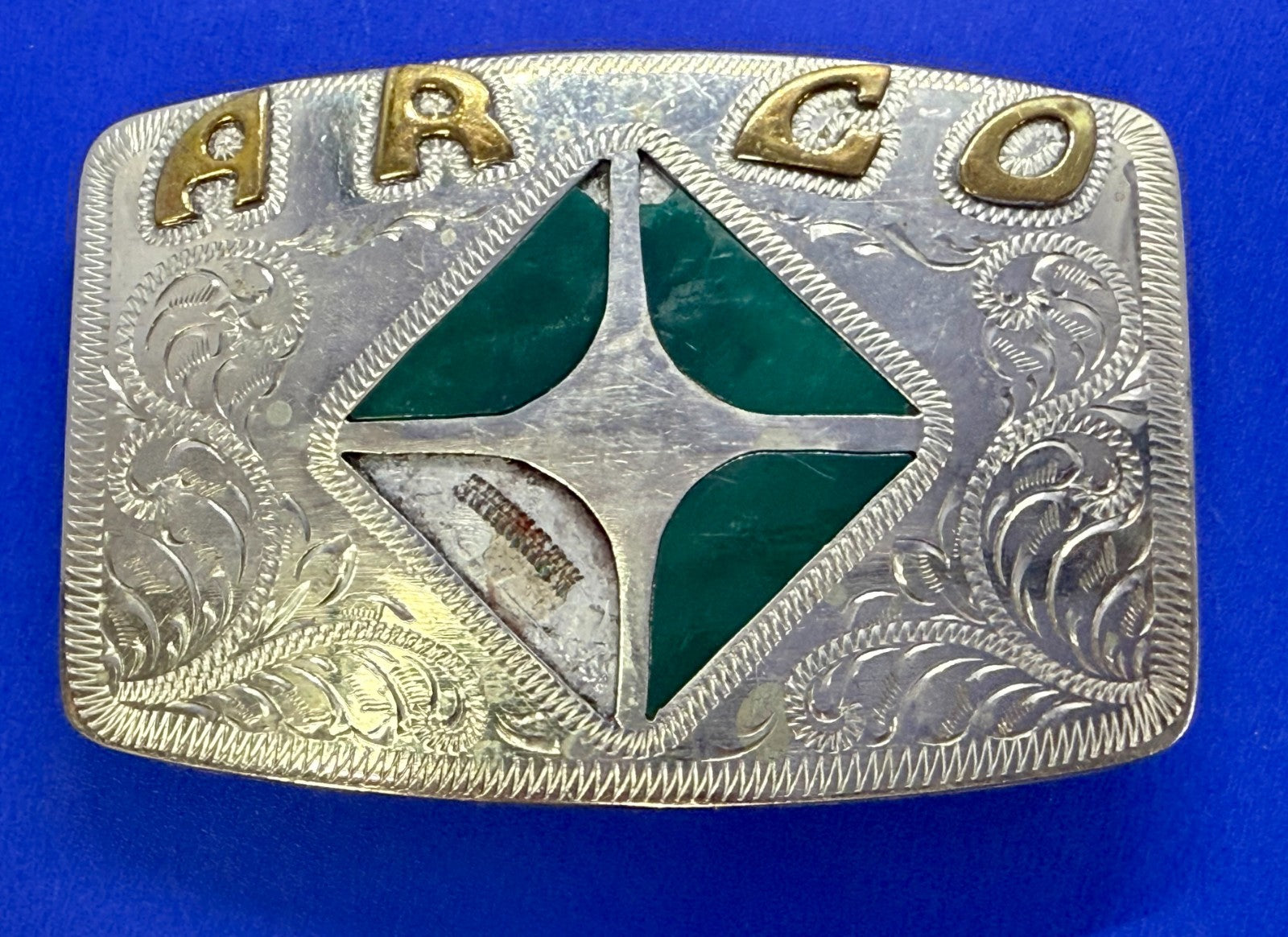 Arco Company?  Inlay Inlaid Western Engraved Vintage Belt Buckle - To Repair